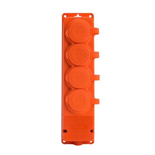 4x rubber socket "rubber", orange with hermetic cover IP44, 250V, 16A, SCHUKO 2P+Z, 4KMP-FO, Bylion