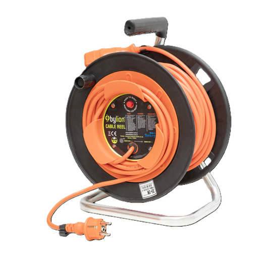 Cable reel IP20, French type, 4-socket with 3G2.5mm² L=40m+2m Cable color: orange, French type.