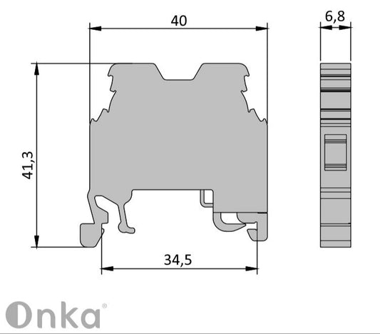 ONKA 4mm2 PE Screw rail connector terminal block DIN rail terminal, 2 wires, gray, 1010220