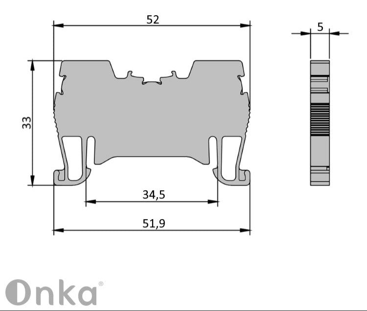 ONKA 1.5mm2 spring rail connector, DIN rail terminal, 2 wires, blue, 1020005