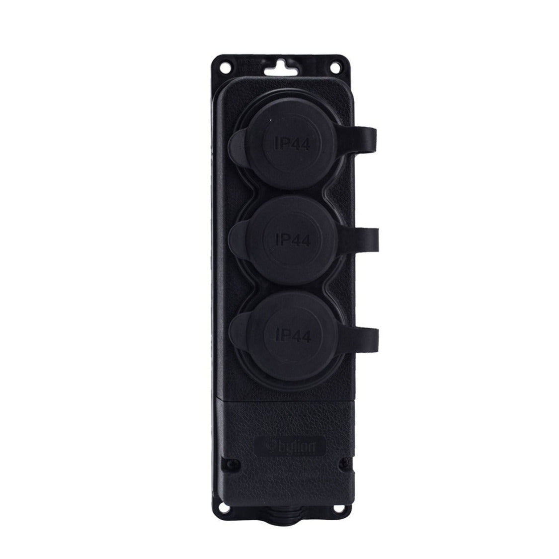 Triple "rubber" black socket with hermetic cover IP44 250V, 16A, SCHUKO 2P+Z, 3KMP-F, Bylion