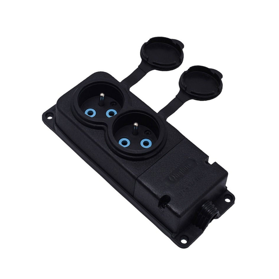 Double rubber socket black, hermetic, 250V, 16A, IP44, French type E 2P+Z, 2KMP-E, Bylion