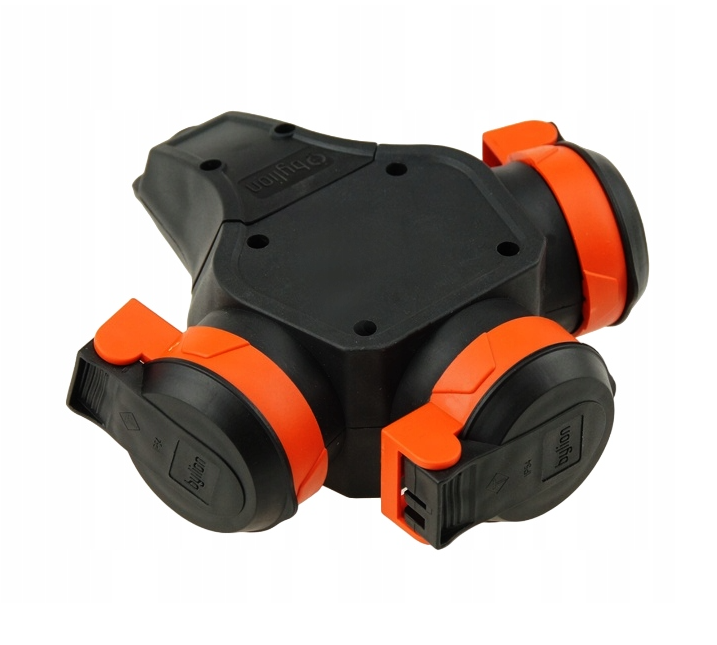 Rumbas rubber T-type Schuko splitter with 3 sockets 3WHS-F