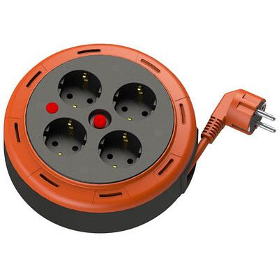 Compact cassette roll extension, 5 m cable with 4 sockets IP20 + thermal fuse + child lock, 3x1mm2, SCHUKO type grounding, PHE-05310-F
