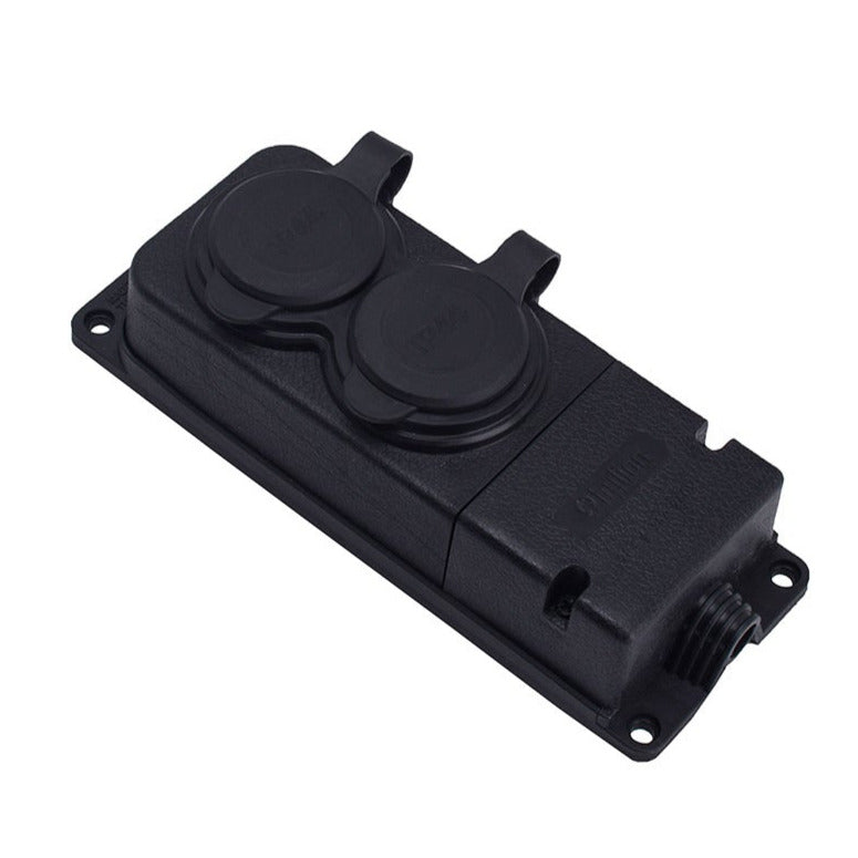 Double rubber socket black, hermetic, 250V, 16A, IP44, French type E 2P+Z, 2KMP-E, Bylion