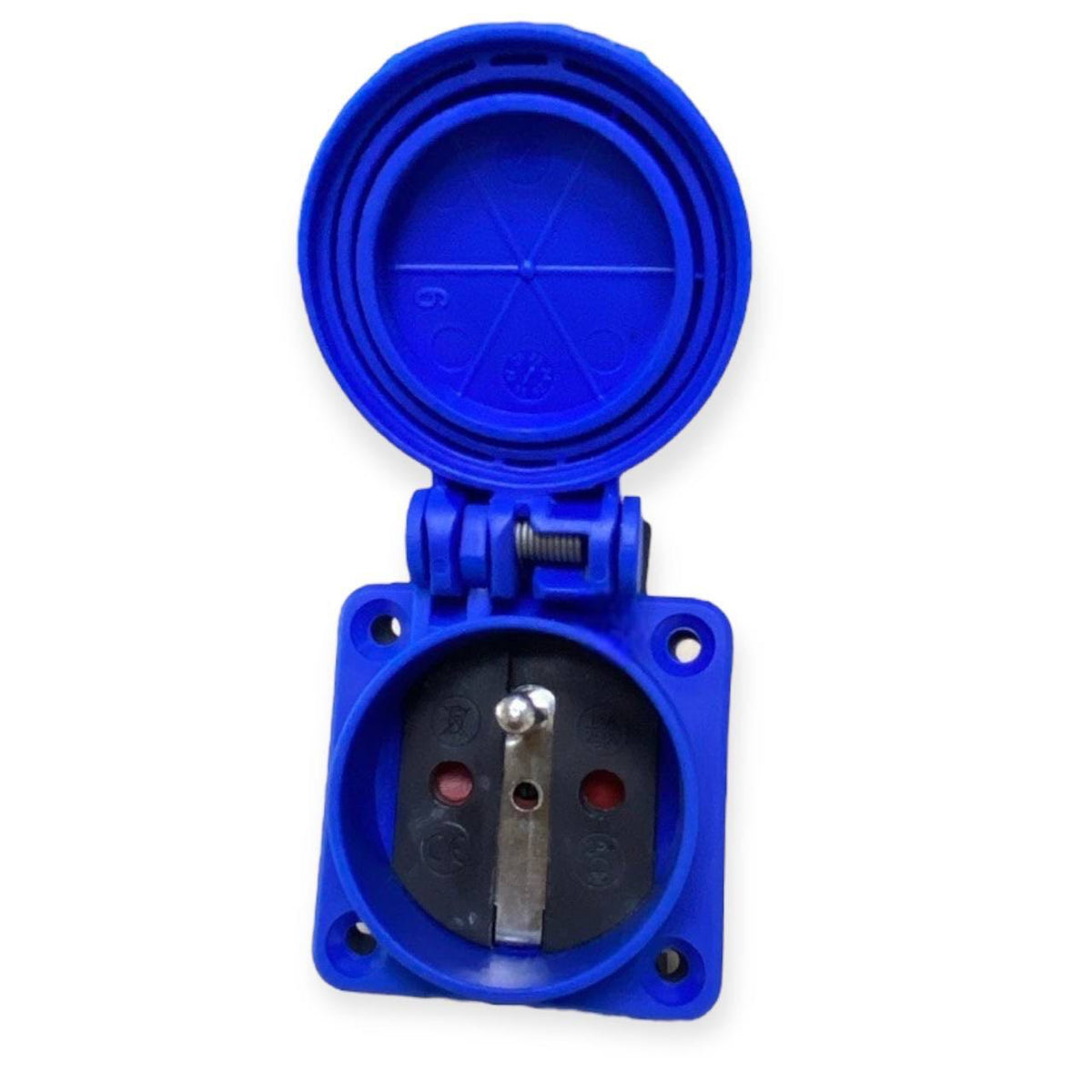 Hermetic socket 2P+Z, 230/220V, with earthing, IP44, with flange, blue, 250V French. 