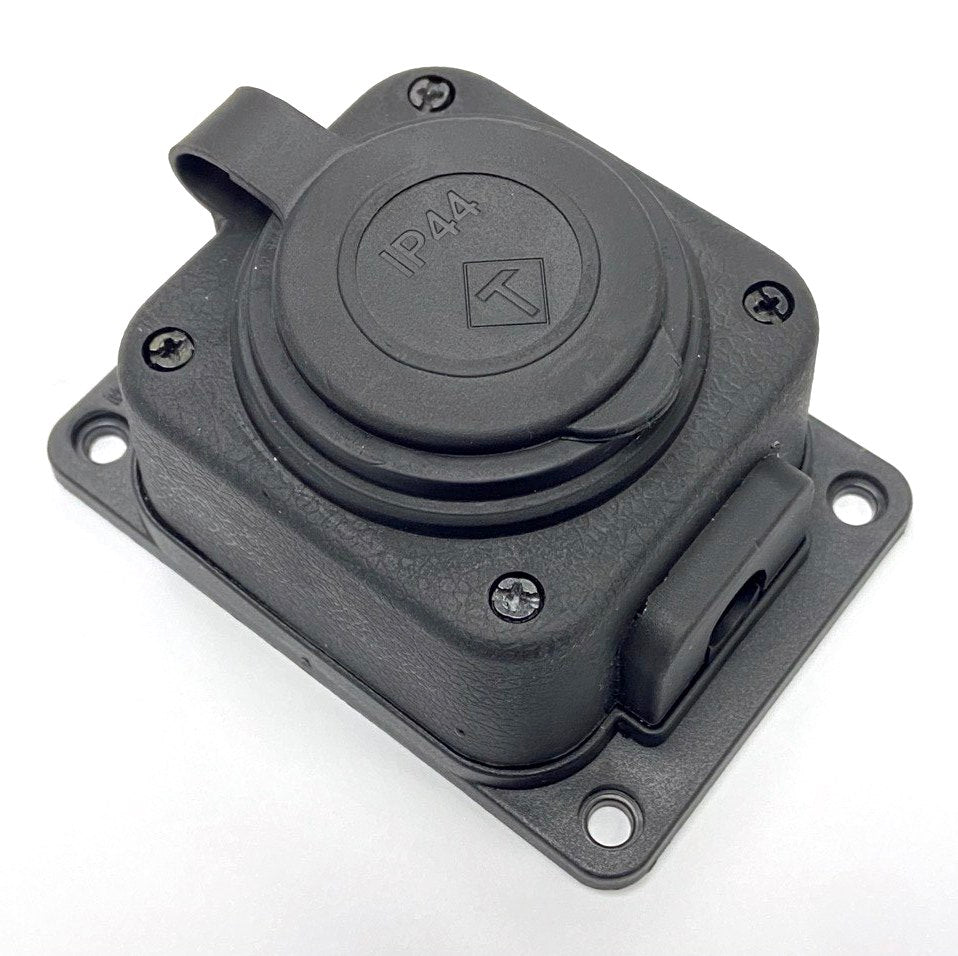 Socket, French E type, black "rubber", 250V, 16A, IP44, 2P+Z, 1KMP-E, Bylion