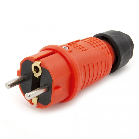 Orange rubber plug IP54, for cable, double earthing, 2P+Z, REF-O, 16 amps 250 volts, manufacturer Bylion