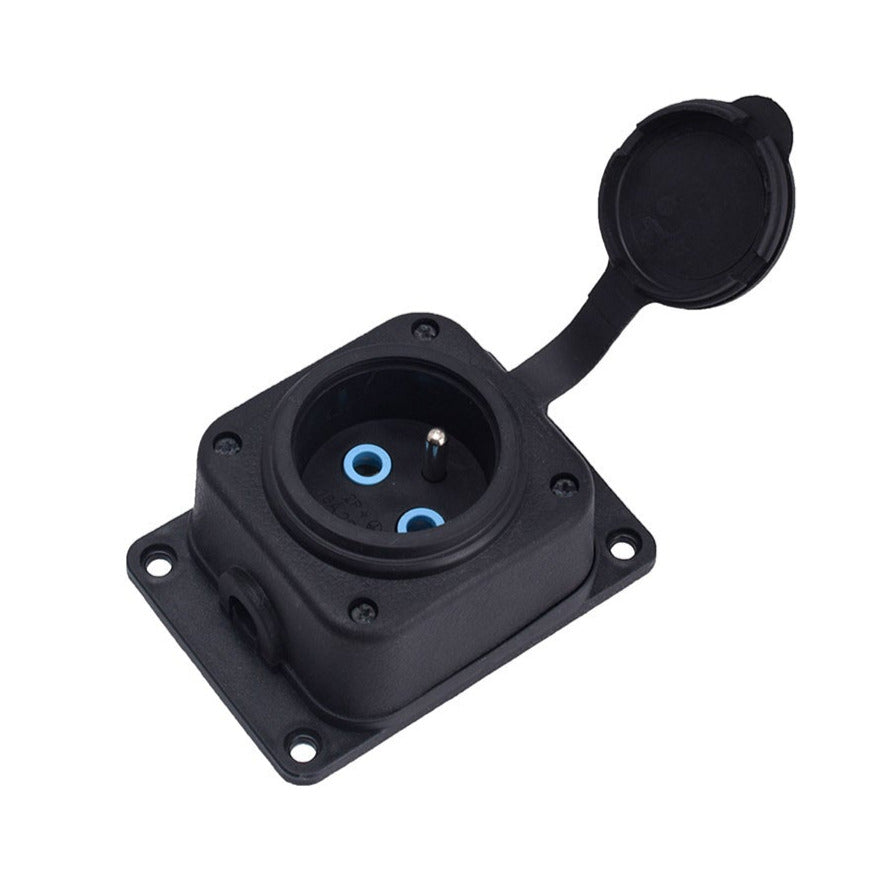 Socket, French E type, black "rubber", 250V, 16A, IP44, 2P+Z, 1KMP-E, Bylion