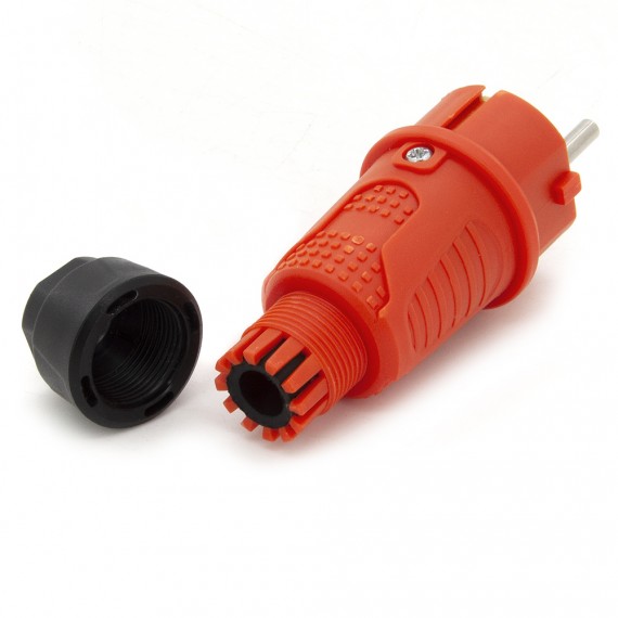Orange rubber plug IP54, for cable, double earthing, 2P+Z, REF-O, 16 amps 250 volts, manufacturer Bylion