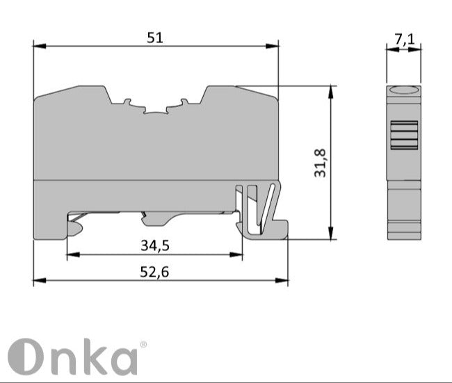 ONKA 4mm2 PE atsperu sliedes savienotājs, DIN sliedes spaile, 2 vadi, pelēks, 1020299