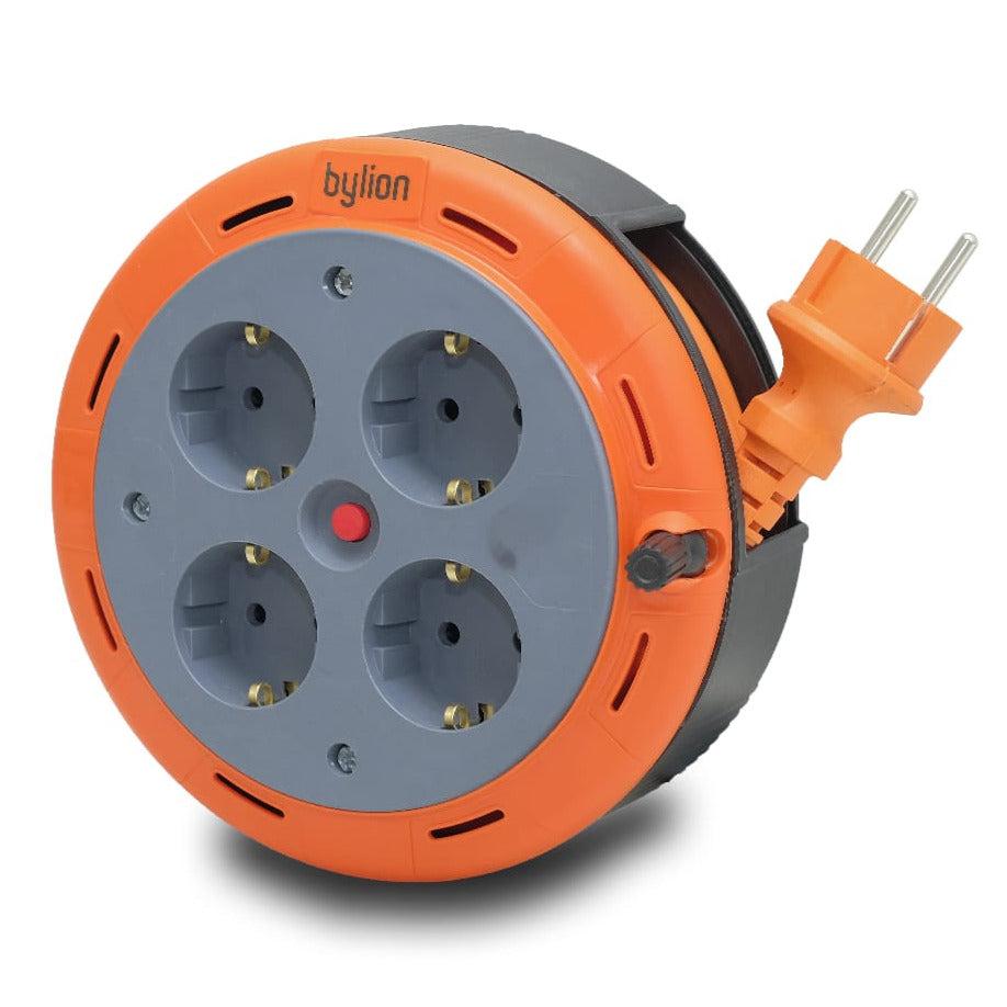 Compact cassette roll extension, 5 m cable with 4 sockets IP20 + thermal fuse + child lock, 3x1mm2, SCHUKO type grounding, PHE-05310-F