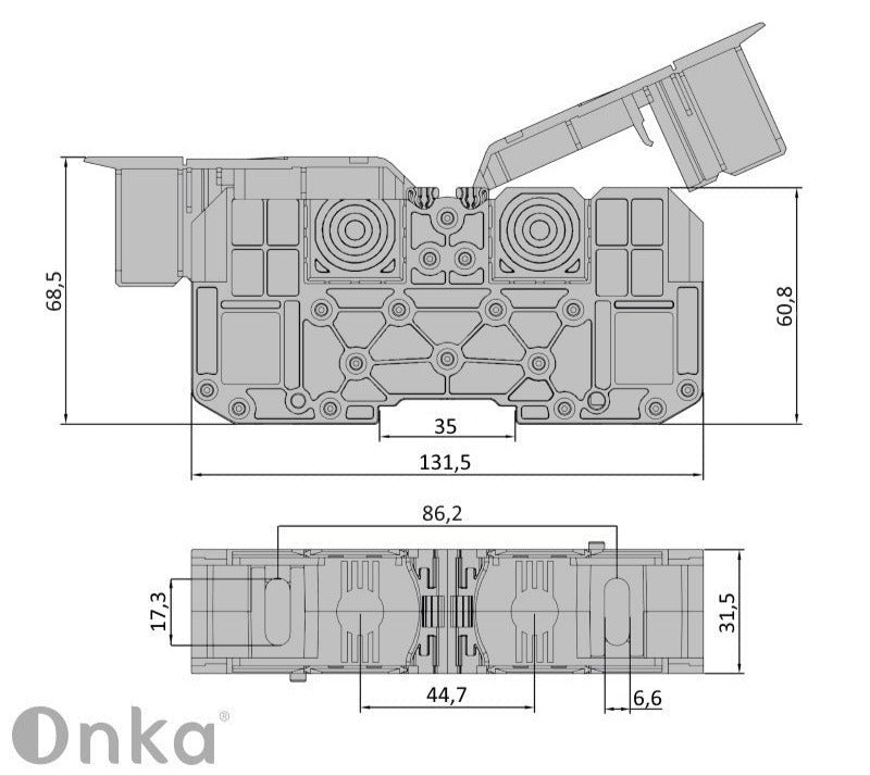ONKA 70mm2 M8 Screw rail connector, DIN rail terminal with protective cap, blue, 1030048