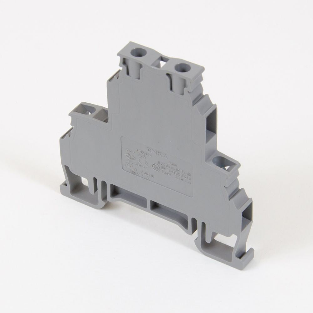 ONKA 4mm2, 2-level Screw rail connector terminal block DIN rail terminal 4-wire, gray, 1010368