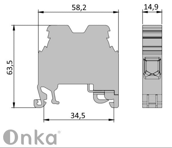 ONKA 35mm2 PE Screw rail connector terminal block DIN rail terminal 2-wire, gray, 1010225