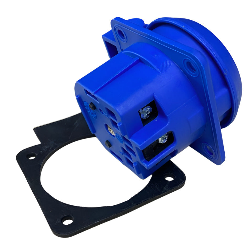 Hermētiska kontaktligzda 2P+Z, 230/220V, ar zemējumu, IP44, ar atloku, zila, 250V Schuko