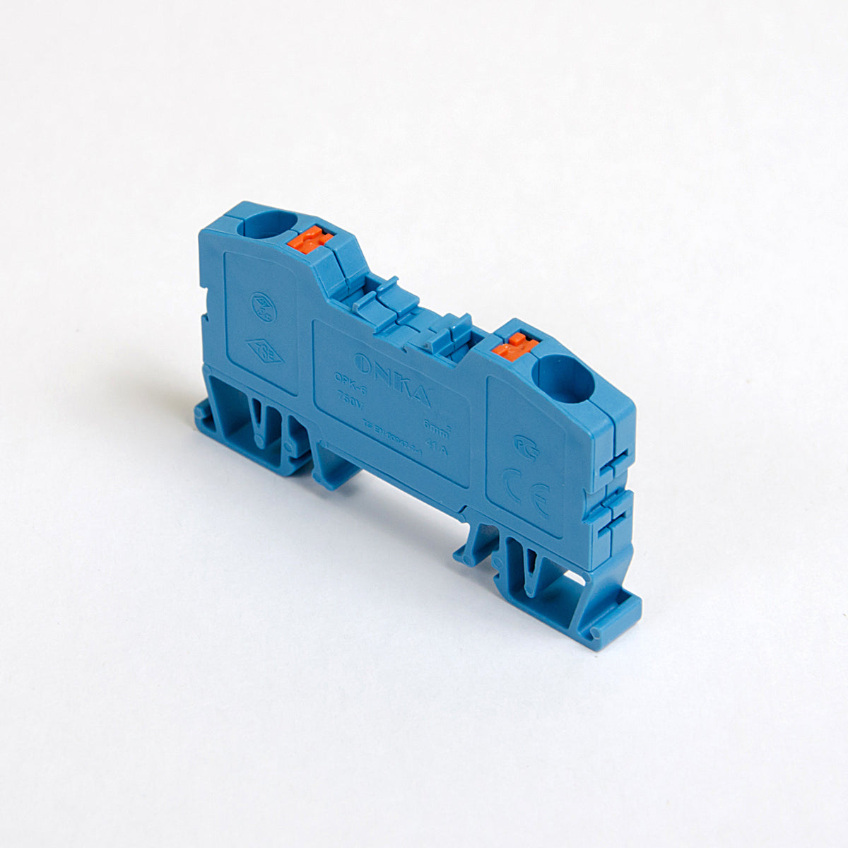 ONKA 6mm2 spring rail connector terminal block DIN rail terminal, 2 wires, blue, 1020037, 1020037