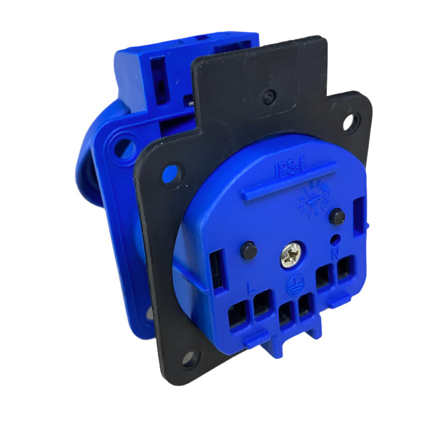 Hermetic socket 2P+Z, 230/220V, with earthing, IP44, with flange, blue, 250V French. 