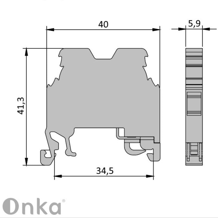 ONKA 2,5mm2 PE Skrūvju sliedes savienotāju termināļu bloks DIN sliedes terminālis, 2 vadi, pelēks, 1010219