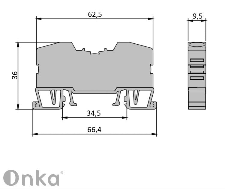 ONKA 10mm2 atsperu sliedes savienotāju termināļu bloks DIN sliedes terminālis, 2 vadi, zils, 1020047