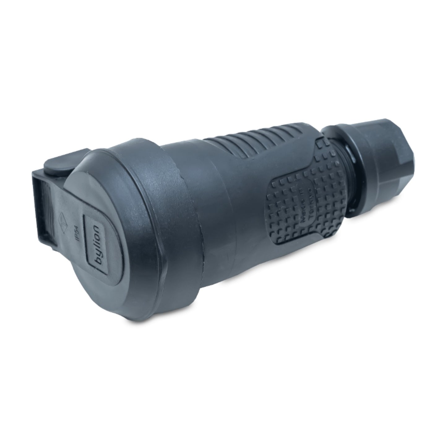 Hermētiska melna gumijas kontaktligzda IP54 ar atloku 2P+Z 16A 250V SCHUKO RDP-F Bylion