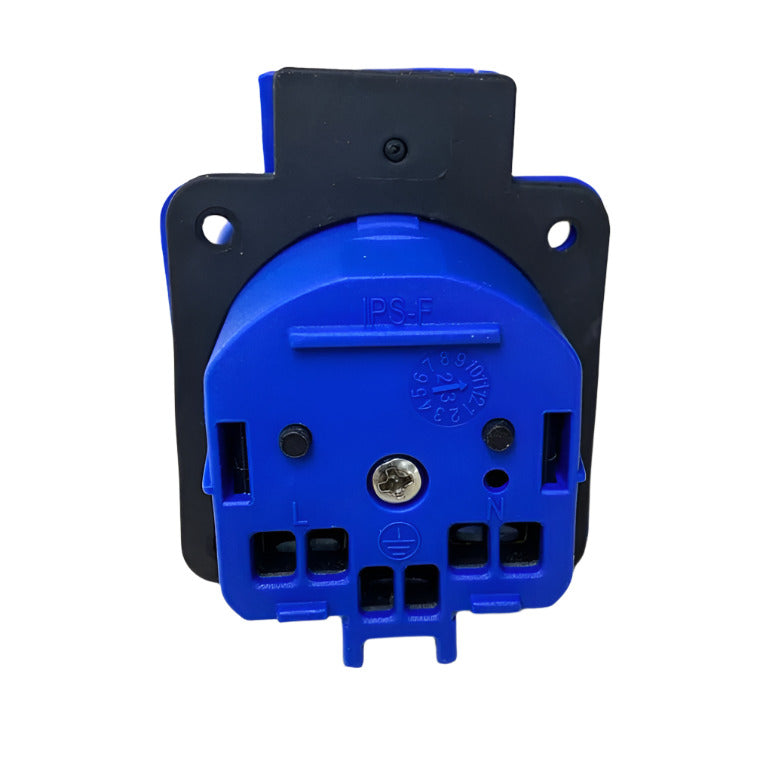 Hermetic socket 2P+Z, 230/220V, with earthing, IP44, with flange, blue, 250V French. 
