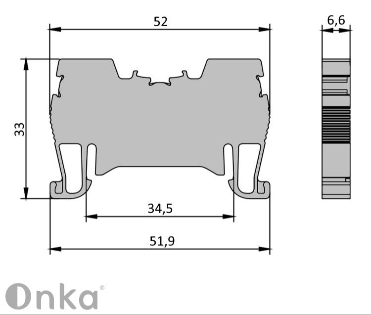 ONKA 4mm2 atsperu sliedes savienotājs, DIN sliedes spaile, 2 vadu, zils, 1020027