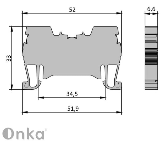ONKA 4mm2 atsperu sliedes savienotājs, DIN sliedes spaile, 2 vadu, zils, 1020027