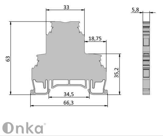 ONKA 2.5 mm2, 2-level screw rail connector terminal block DIN rail terminal block, 4-wire, gray, 1010332