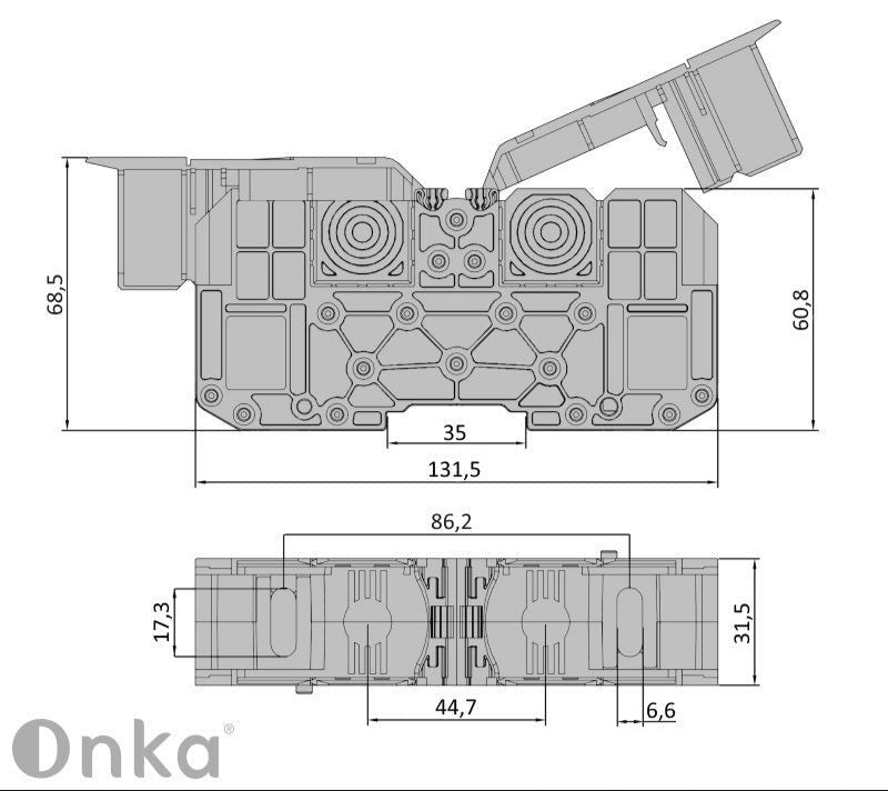 ONKA 70mm2 M8 Screw rail connector, DIN rail terminal with protective cap, gray, 1030045