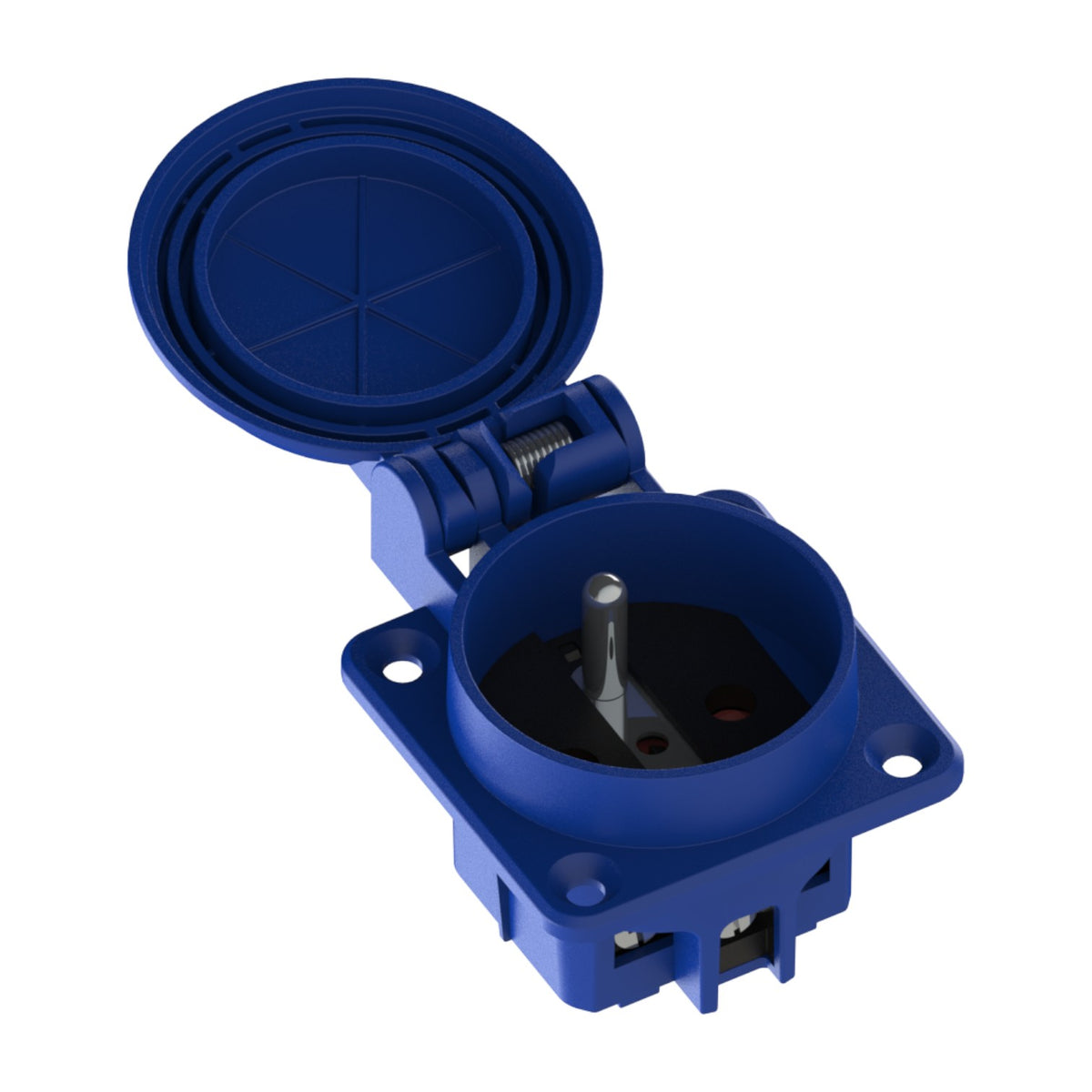 Hermetic socket 2P+Z, 230/220V, with earthing, IP44, with flange, blue, 250V French. 