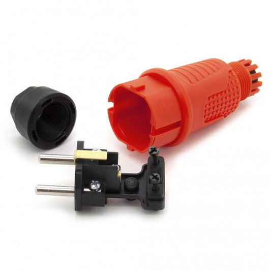 Orange rubber plug IP54, for cable, double earthing, 2P+Z, REF-O, 16 amps 250 volts, manufacturer Bylion