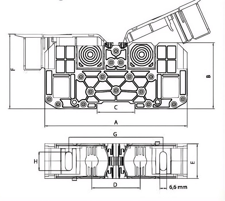 MRK 25 mm² spaiļu bloks montāžai uz sliedes (ar vāku)