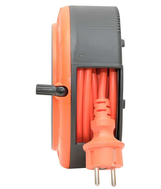 Compact cassette roll extension, 5 m cable with 4 sockets IP20 + thermal fuse + child lock, 3x1mm2, French type (pins), PHE-05310-E