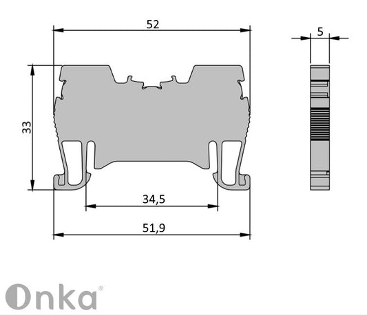 ONKA 1,5mm2 atsperu sliedes savienotājs, DIN sliedes spaile, 2 vadu, pelēks, 1020002