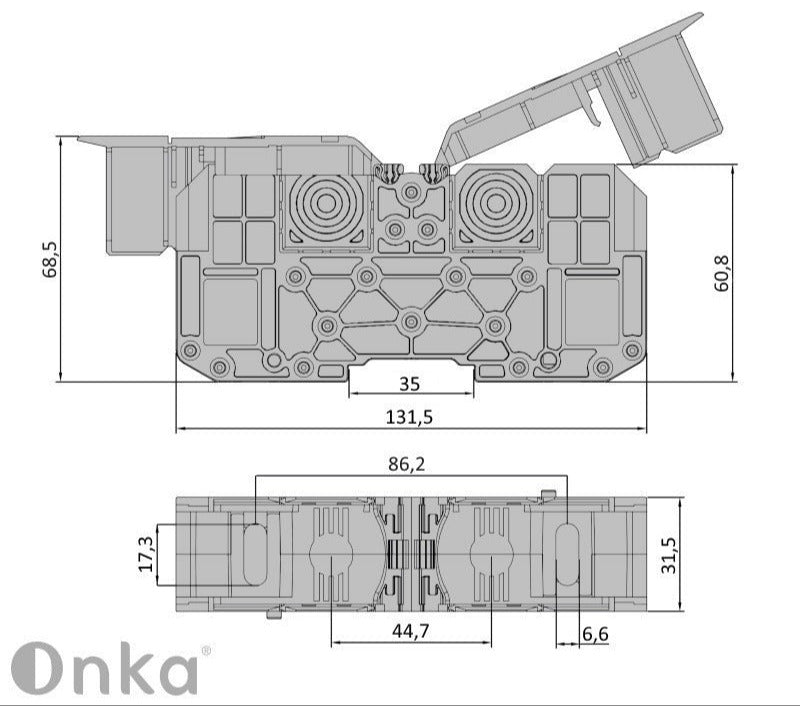ONKA 95mm2 M8 Skrūvju sliedes savienotājs, DIN sliedes termināls ar aizsargvāciņu, pelēks, 1030059