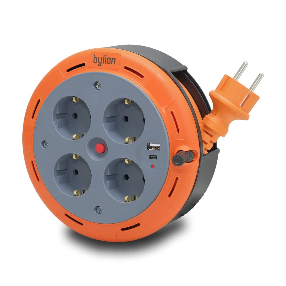 Compact extension cord, with 4 sockets IP20 +USB + thermal fuse + child lock, 5m cable 3x1mm2, French type (pin), PHE-05310-E-USB