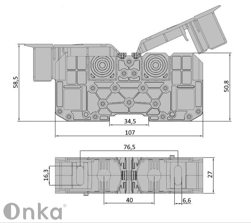 ONKA 50mm2 M8 Screw rail connector, DIN rail terminal with protective cap, gray, 1030031, 1030031