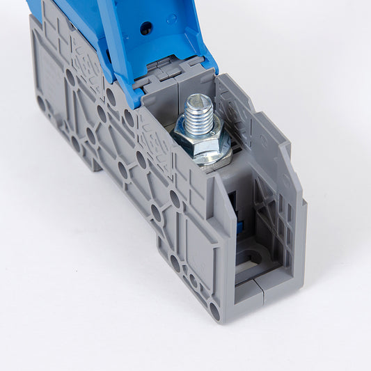 ONKA 50mm2 M8 Screw rail connector, DIN rail terminal with protective cap, blue, 1030034