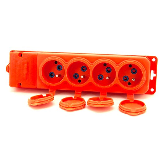 4x rubber socket "rubber", orange with hermetic cover IP44 250V, 16A, 2P+Z, French type E, 4KMP-EO, Bylion