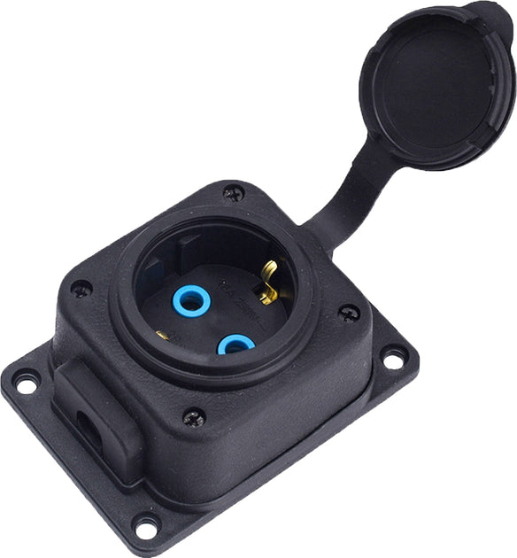 Melna "gumijas" kontaktligzda 250V, 16A, IP44, SCHUKO 2P+Z, 1KMP-F, Bylion