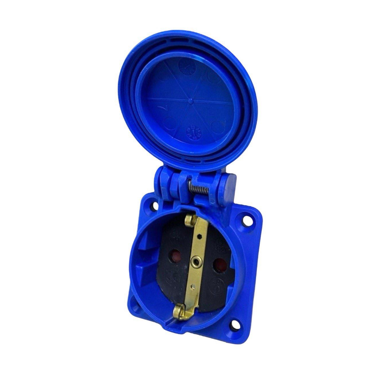 Hermētiska kontaktligzda 2P+Z, 230/220V, ar zemējumu, IP44, ar atloku, zila, 250V Schuko