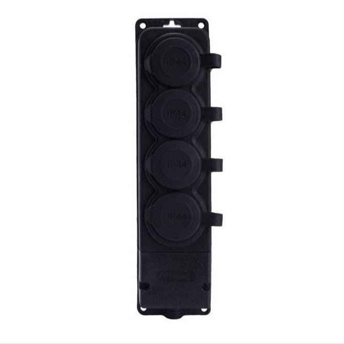 4x rubber socket "rubber" black with hermetic cover IP44, 250V, 16A, 2P+Z, French type E, 4KMP-E, Bylion