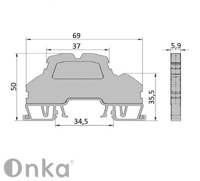 ONKA 2.5 mm2, 2-level spring rail connector terminal block, DIN rail terminal block, 4 wires, gray, 1020379