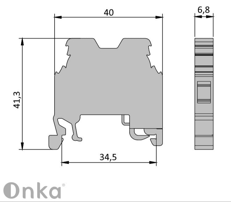 ONKA 4mm2 PE Skrūvju sliedes savienotāju termināļu bloks DIN sliedes terminālis, 2 vadi, pelēks, 1010220