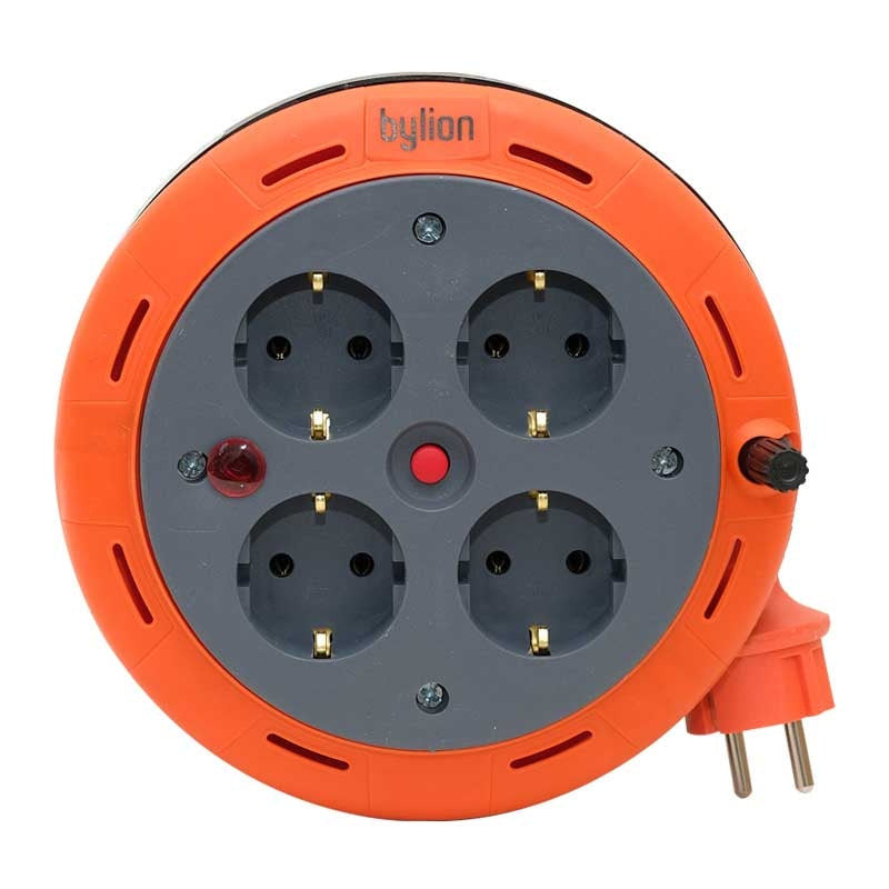 Compact cassette roll extension, 5 m cable with 4 sockets IP20 + thermal fuse + child lock, 3x1mm2, SCHUKO type grounding, PHE-05310-F