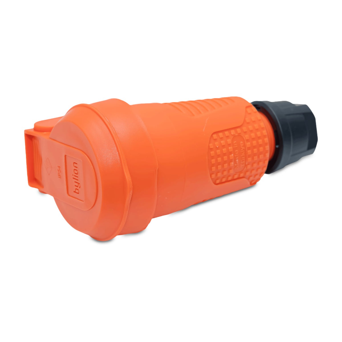 Oranža hermētiska gumijas kontaktligzda IP54 ar atloku 16A 250V franču tipa (Pin) RDP-O-E Bylion