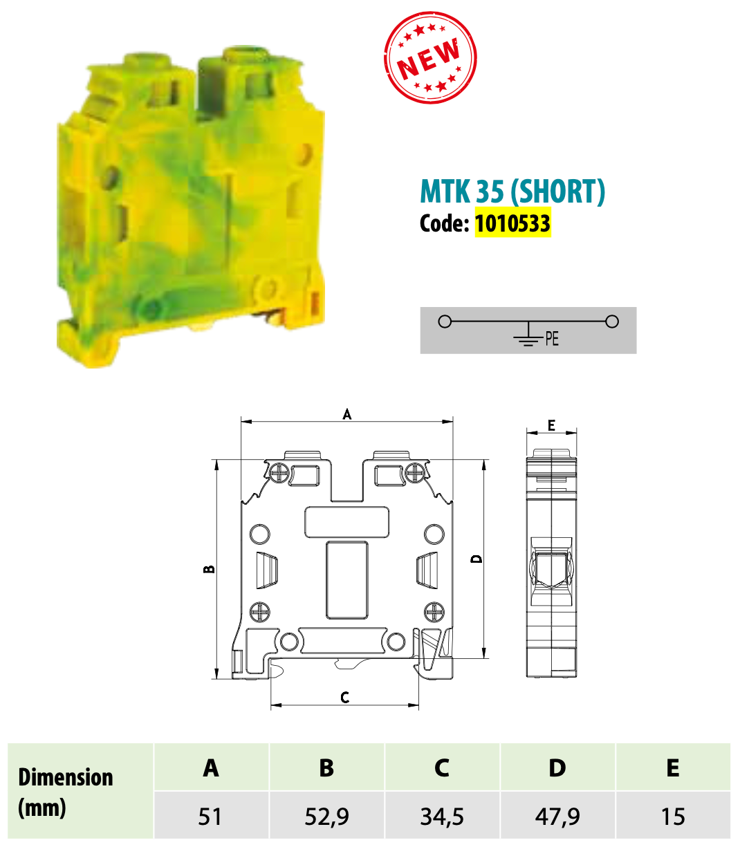 ONKA 35mm2 PE Screw rail connector terminal block DIN rail terminal, 2 wires, gray, 1010533