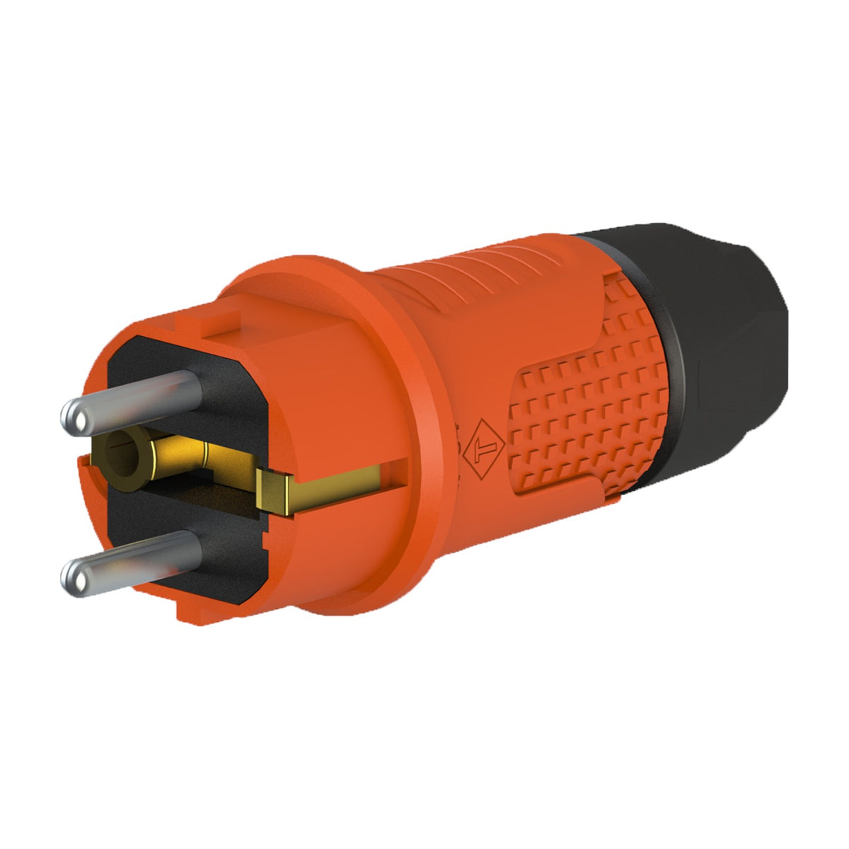 Orange rubber plug IP54, for cable, double earthing, 2P+Z, REF-O, 16 amps 250 volts, manufacturer Bylion