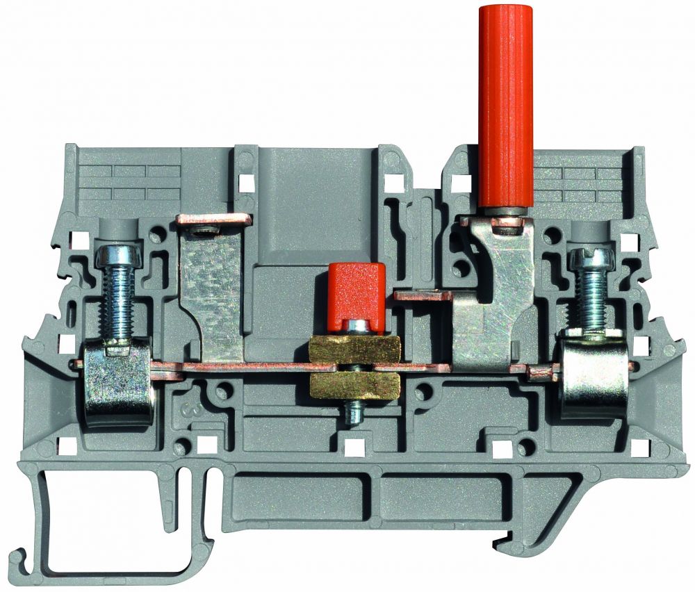 ONKA 6mm2 Screw rail connector terminal block with test terminal on DIN rail, 2 wires, gray, 1010213